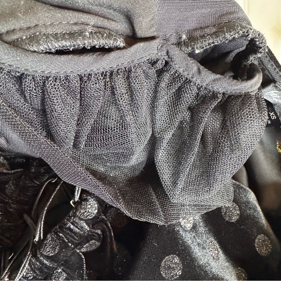 For Love & Lemons Elisa Velvet Glitter Dot Lace Up Cropped Top Black Size XS - Picture 11 of 13